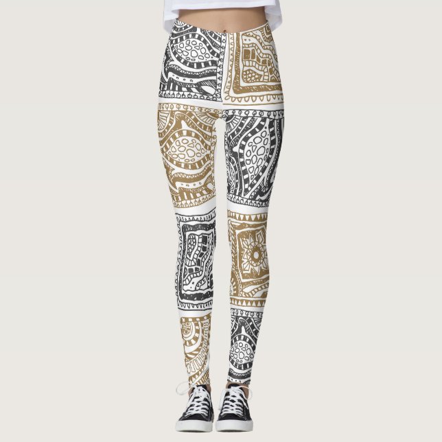 Doodle geometrisches, Vintages abstraktes Muster. Leggings (Vorderseite)