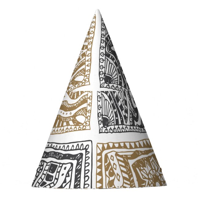 Doodle geometrisches, Vintages abstraktes Muster. Partyhütchen (Vorderseite)