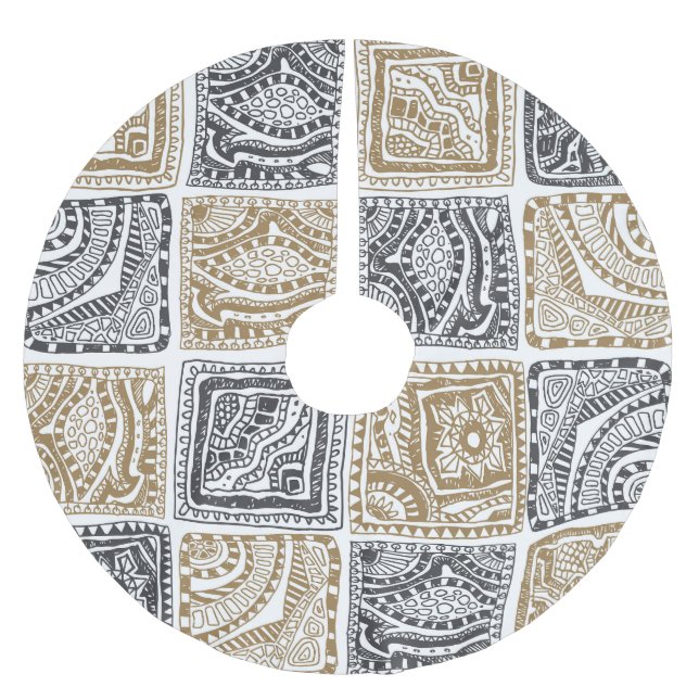Doodle geometrisches, Vintages abstraktes Muster. Polyester Weihnachtsbaumdecke (Vorderseite)
