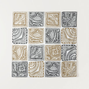 Doodle geometrisches, Vintages abstraktes Muster. Wandteppich