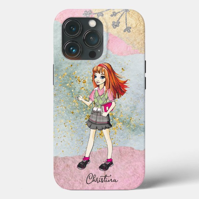 Doodle Girl mit Rothaar Gold-Namen Case-Mate iPhone Hülle (Rückseite)