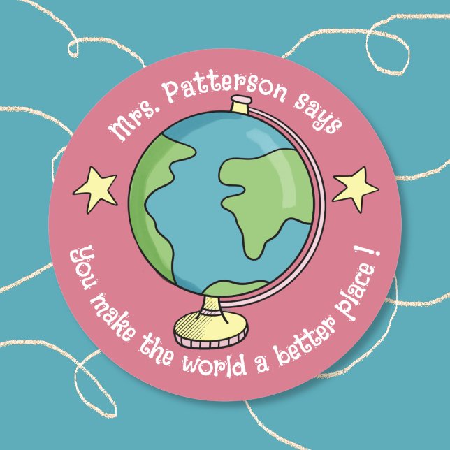 Doodle Globe Pink Belohnungsaufkleber Runder Aufkleber (Von Creator hochgeladen)