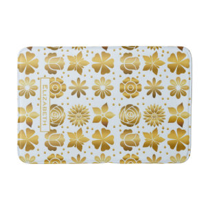 Doodle goldfarbenes Blumenmuster personalisierter Badematte