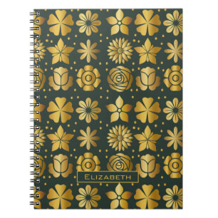 Doodle goldfarbenes Blumenmuster personalisierter Notizblock