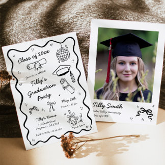 Doodle Graduation Party Einladung Whimsical Fun