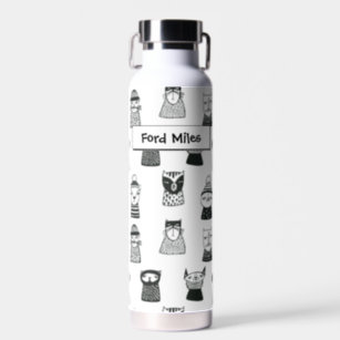 Doodle Grumpy Cats, Schwarz/Weiß Muster Trinkflasche