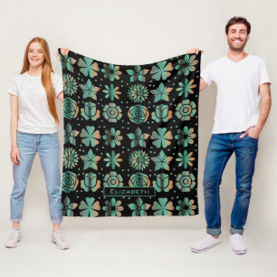 Doodle grüne Blumenmuster personalisierter Name Fleecedecke