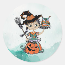 Doodle Halloween Hexe & Owl Runder Aufkleber