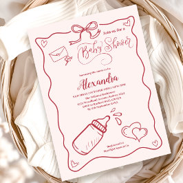 Doodle Hand Drawn Bow Baby Dusche Einladung