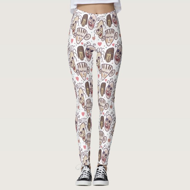 doodle hand drawn faces leggings (Vorderseite)