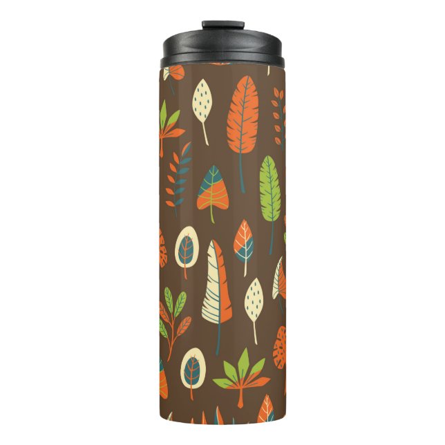 Doodle Hand Drawn Tropical Pattern mit Blätter auf Thermosbecher (Vorderseite)
