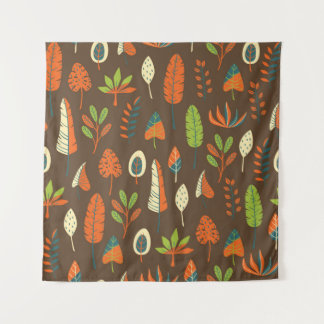 Doodle Hand Drawn Tropical Pattern mit Blätter auf Wandteppich