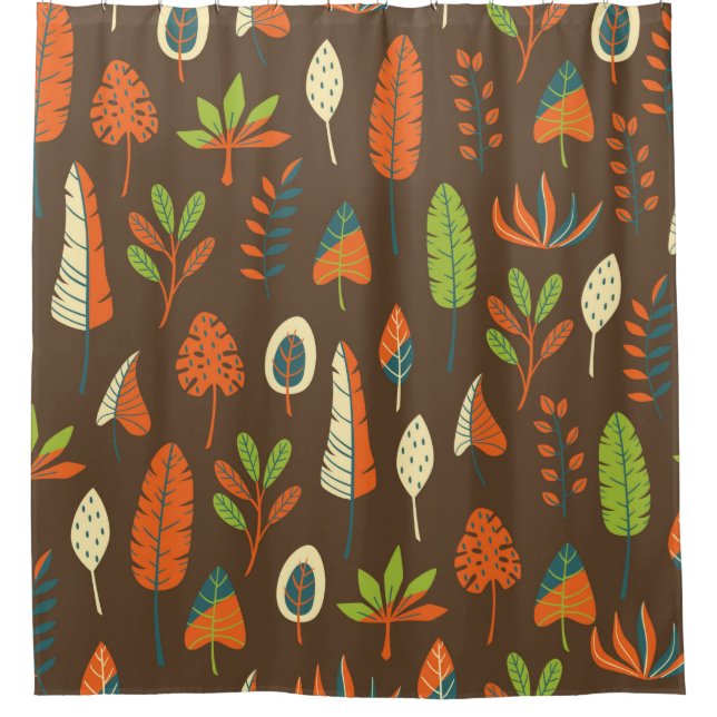 Doodle Hand Drawn Tropical Pattern with Leaves on  Duschvorhang (Vorderseite)