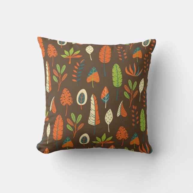Doodle Hand Drawn Tropical Pattern with Leaves on  Kissen (Vorderseite)