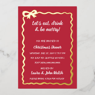 Doodle Hand gezeichnetes Red White Bow Weihnachtsg Folieneinladung