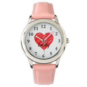 Doodle Heart Custom Girl Name Watches Armbanduhr
