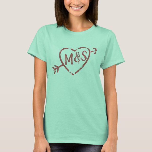 Doodle Heart Mit Monogramm T-Shirt (Vorderseite)