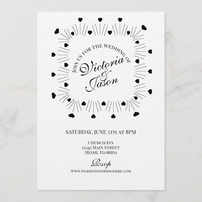 Doodle Hearts Frame Script Wedding Einladung (Vorderseite)