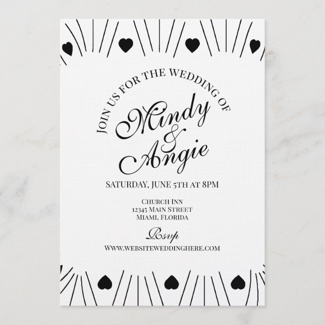 Doodle Hearts Frame Script Wedding Einladung (Vorderseite)
