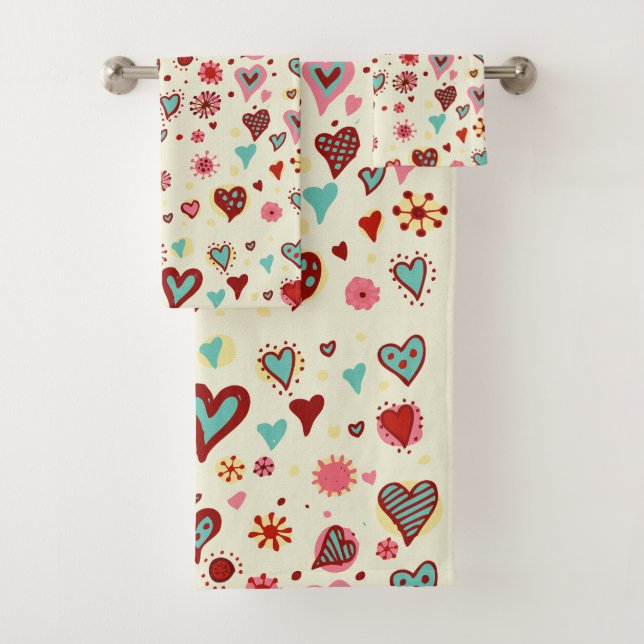 Doodle Hearts Muster Badhandtuch Set (Insitu)