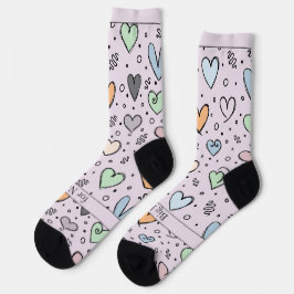 Doodle Hearts on Pink with Text Socken