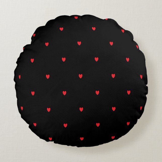 Doodle Herz Patterns Red Black Custom Cute Love Rundes Kissen (Vorderseite)