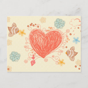 Doodle Herz und Vögel Happy Mütter Tag Postkarte