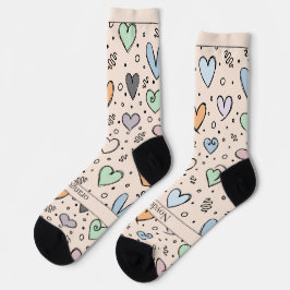 Doodle-Herzen auf Blassorange mit Text Socken