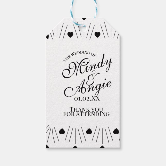 Doodle-Herzen-Rahmen-Skript Hochzeit Geschenkanhänger (Vorderseite)