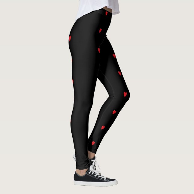 Doodle Herzmuster Red Black Custom Niedlich Hübsch Leggings (Rechts)