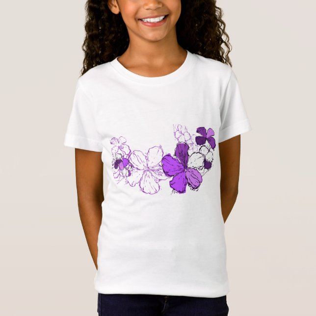 Doodle Hibiskus Hawaiian Floral Illustration T-Shirt (Vorderseite)