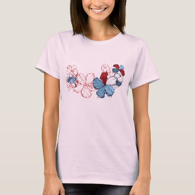 Doodle Hibiskus Ladys T-Shirt (Vorderseite)