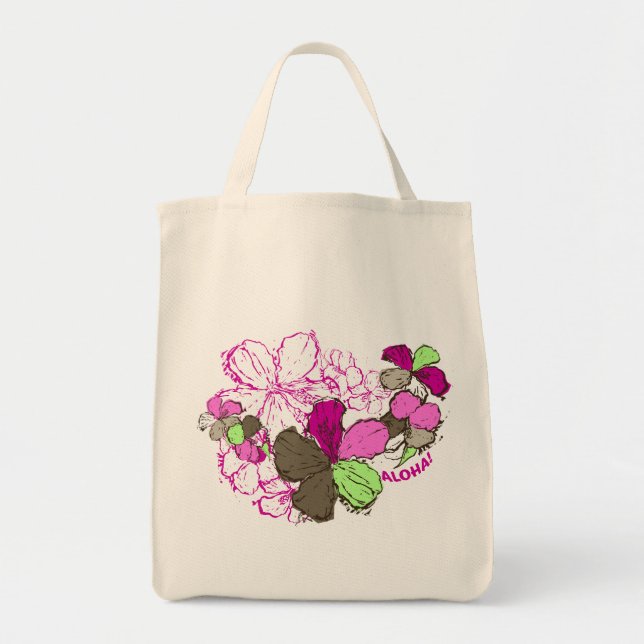 Doodle Hibiskus Lebensmittelgeschäft Tasche (Vorne)