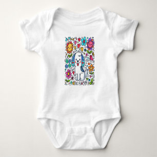 Doodle Hund, Blume, Herz und Schmetterlinge Baby Strampler