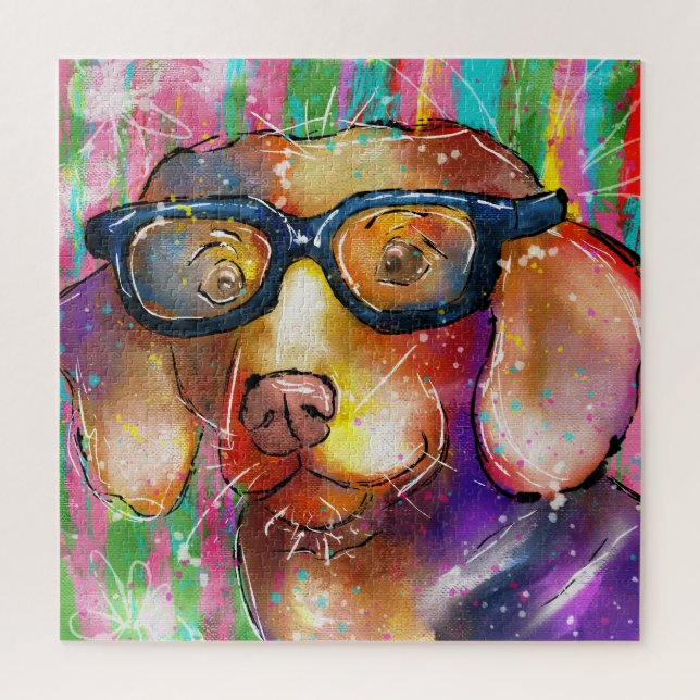 Doodle Hund in Brille Puzzle (Vertikal)