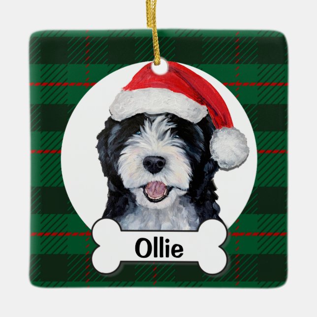 Doodle-Hund-Ornament Keramikornament (Vorderseite)