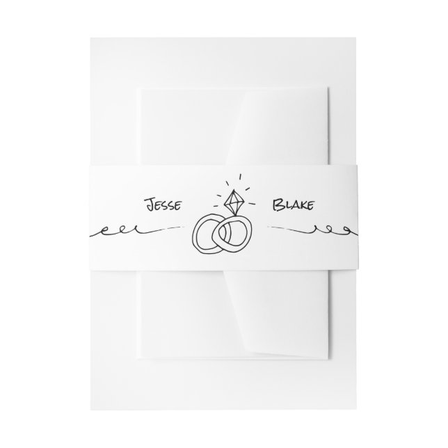 Doodle Illustrationen Hochzeiten in Schwarz und We Einladungsbanderole (Vorderseite Beispiel)