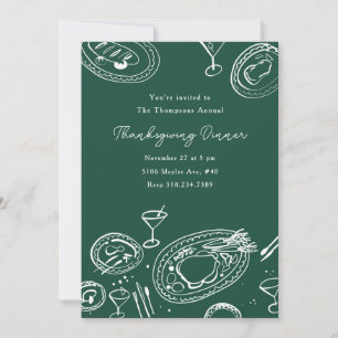 Doodle illustriertes Thanksgiving-Dinner-Feiertag Einladung