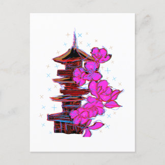 Doodle japonés: La belleza serena de una pagoda  Postkarte