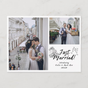 Doodle Just Married Wedding Foto Ankündigungspostkarte