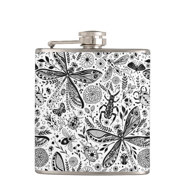 Doodle-Käfer auf dunkelblau Flachmann (Vorderseite)