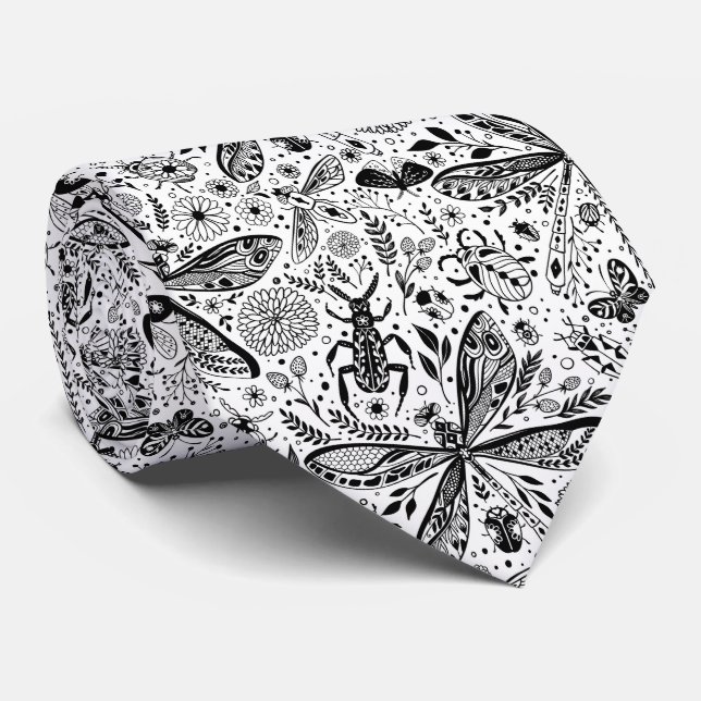 Doodle-Käfer auf dunkelblau Krawatte (Gerollt)