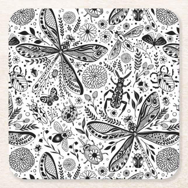 Doodle-Käfer auf dunkelblau Rechteckiger Pappuntersetzer (Vorderseite)