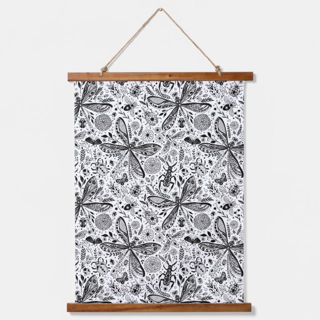 Doodle-Käfer auf dunkelblau Wandteppich Mit Holzrahmen (Vorderseite)