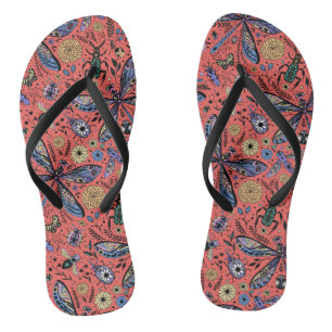 Doodle-Käfer auf Korallenrot Flip Flops