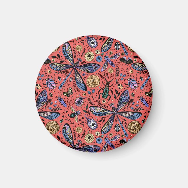 Doodle-Käfer auf Korallenrot Magnet (Vorne)