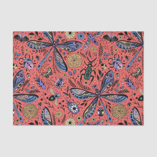 Doodle-Käfer auf Korallenrot Seidenpapier (Vorderseite)