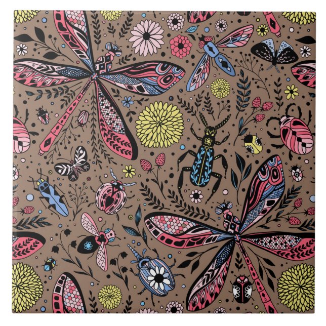 Doodle-Käfer auf mocha-braun Fliese (Vorderseite)