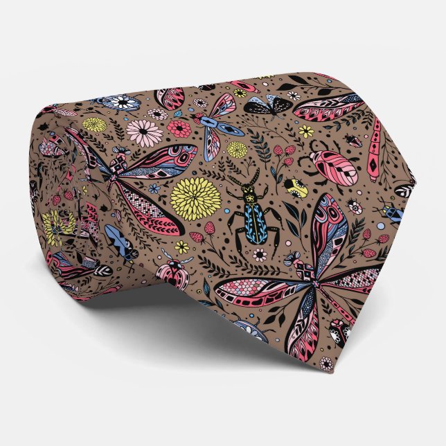 Doodle-Käfer auf mocha-braun Krawatte (Gerollt)