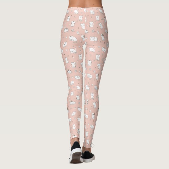 Doodle-Katzen auf rosa Leggings (Rückseite)